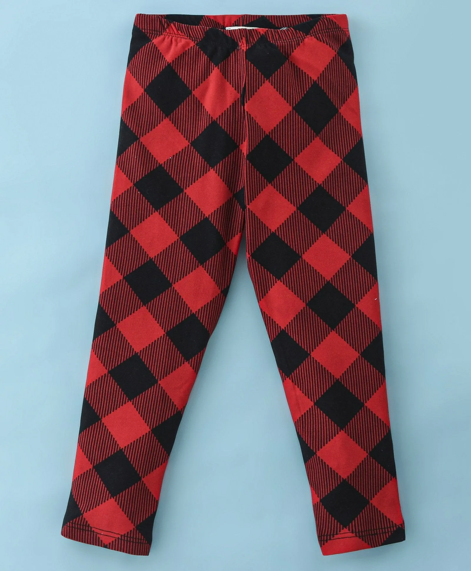 Solid V Frilled Top Checkered Leggings Set