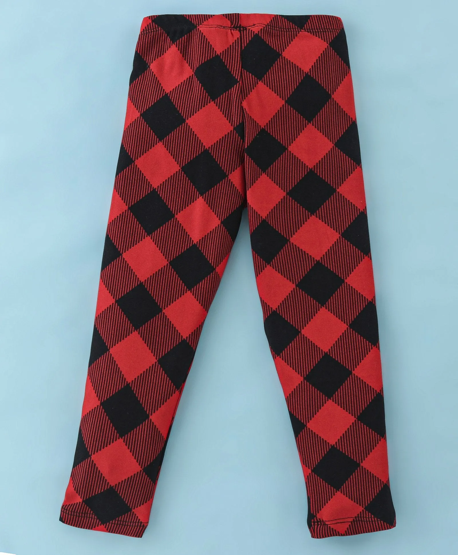 Solid V Frilled Top Checkered Leggings Set