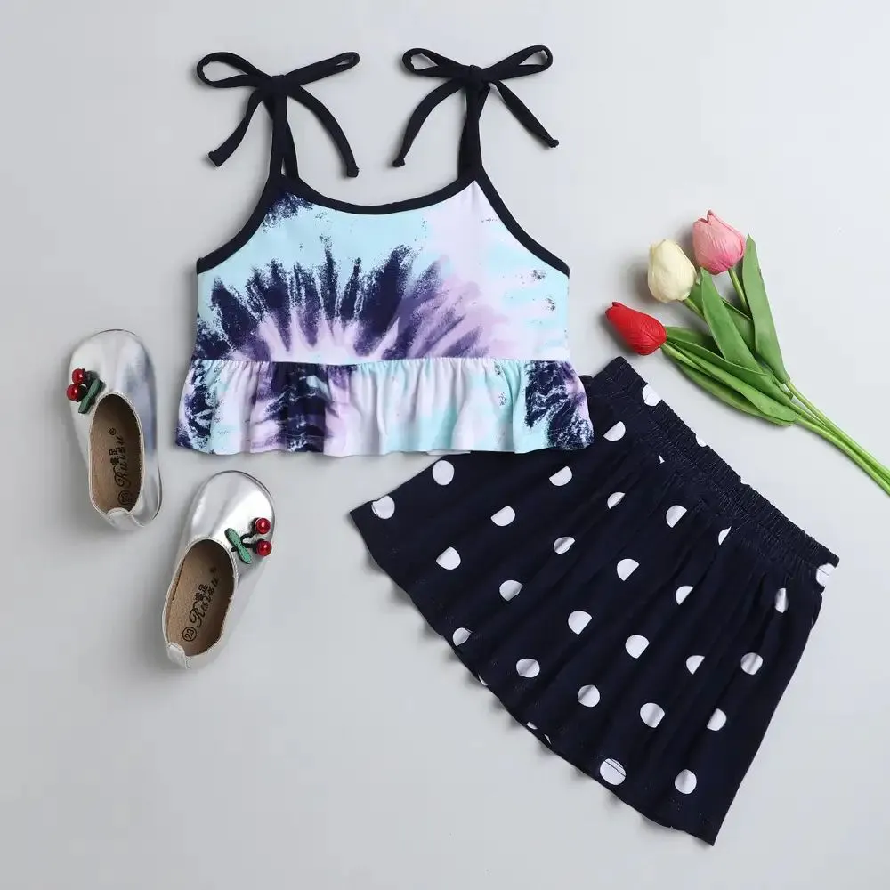Straped Printed Frill Top Skirt Set