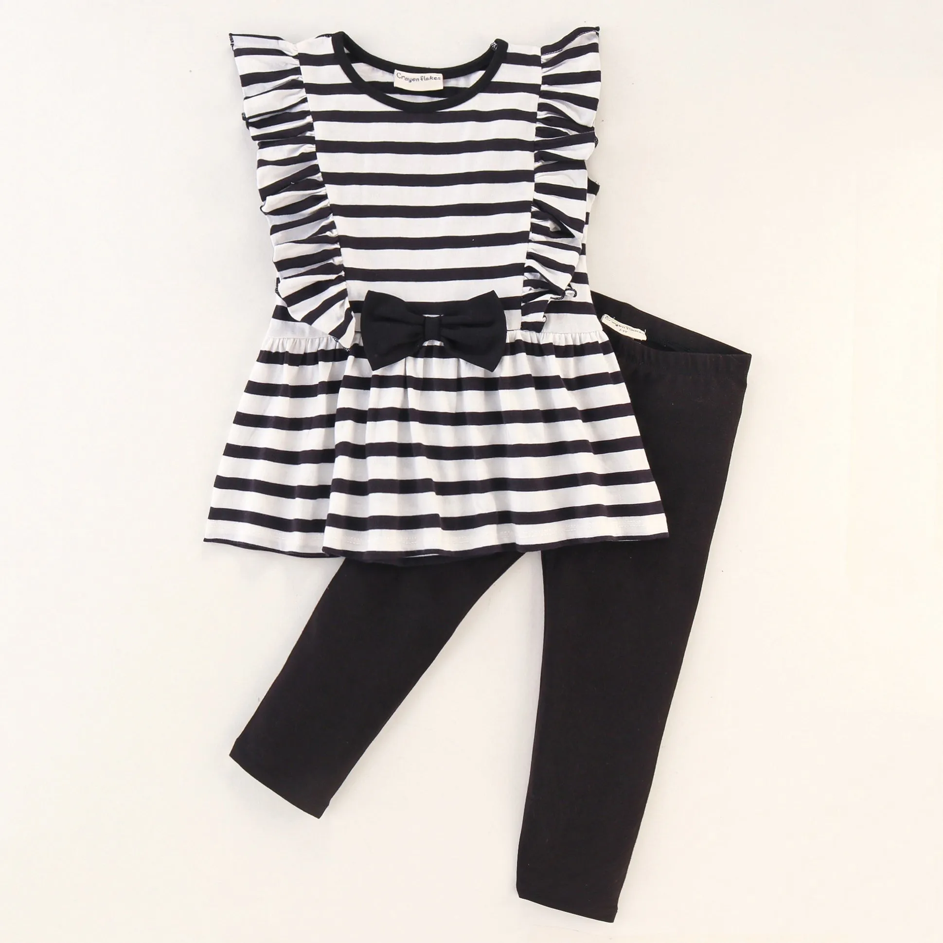 Striped Frilled Top Leggings Set