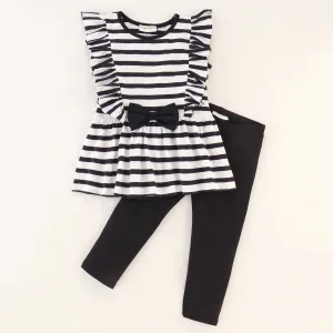 Striped Frilled Top Leggings Set