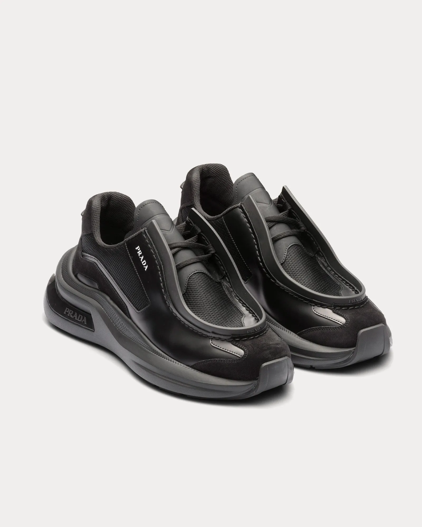 Systeme Brushed Leather with Bike & Suede Elements Black Low Top Sneakers