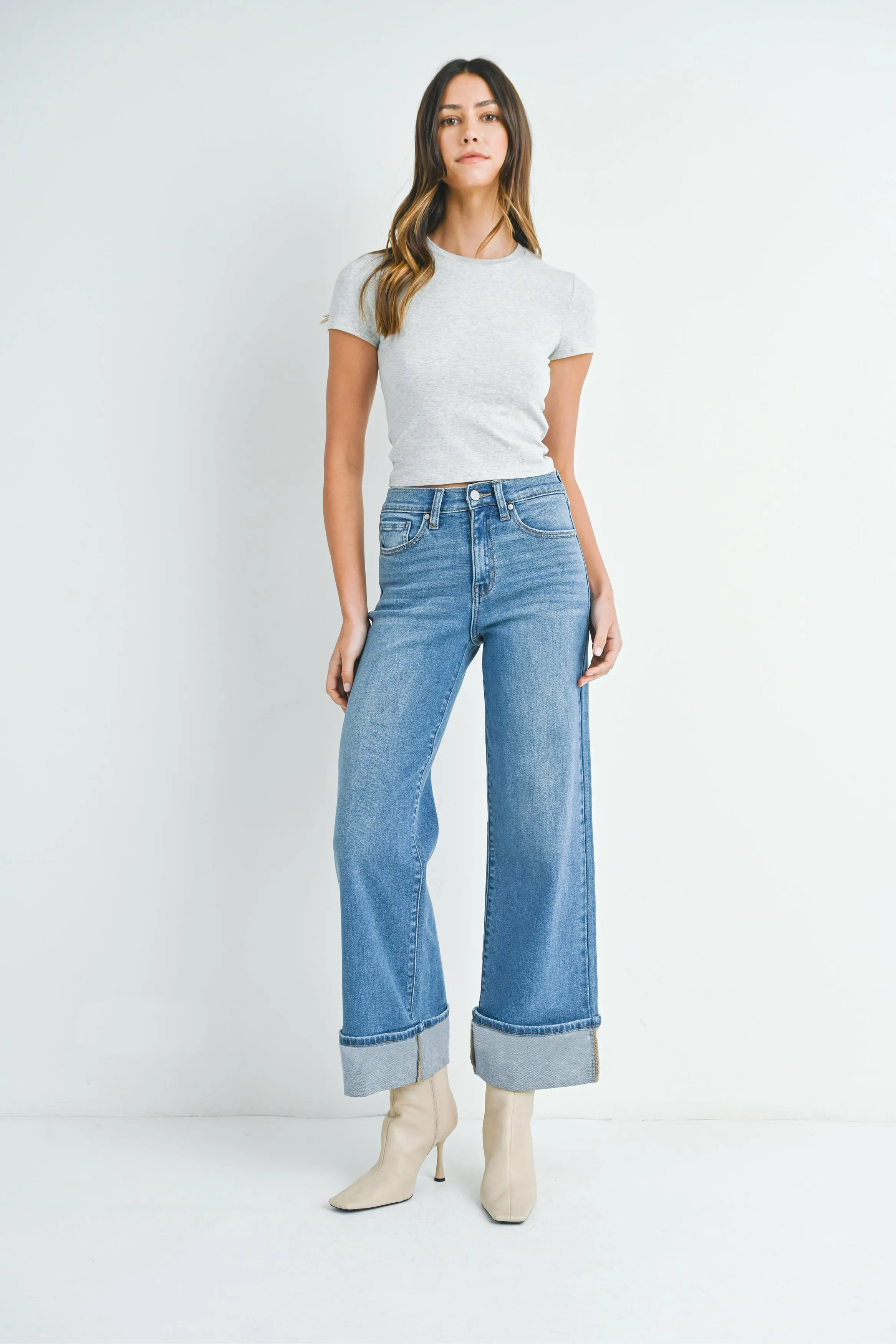 The Cara Cuffed Palazzo Jeans