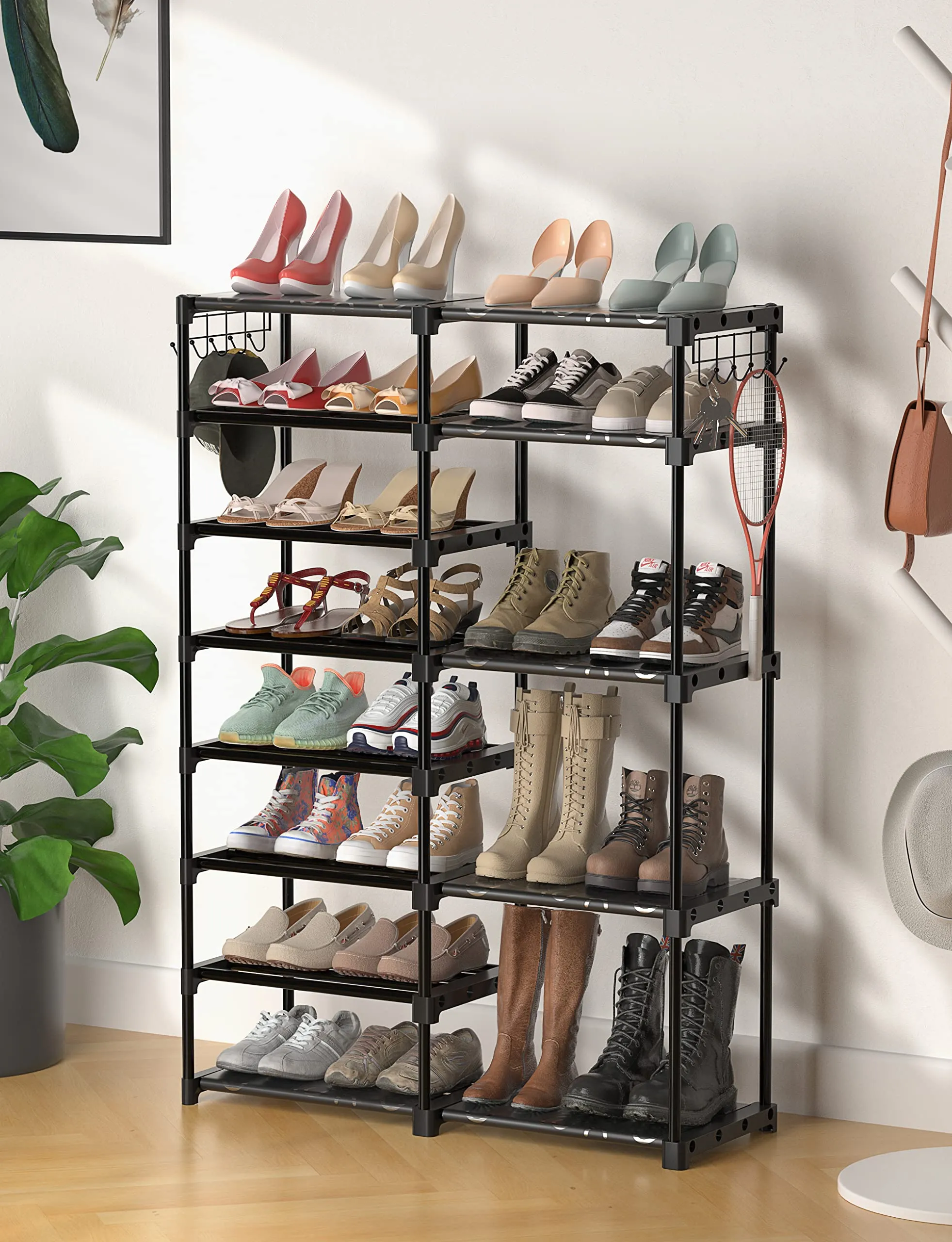 TIMEBAL 8-Tier Shoe Rack Storage Organizer 25-28 Pairs Shoes and Boots Shelf Organizer, Removable & Dust Large Shoe Rack, Stackable Shoe Rack for Boot & Shoe Storage