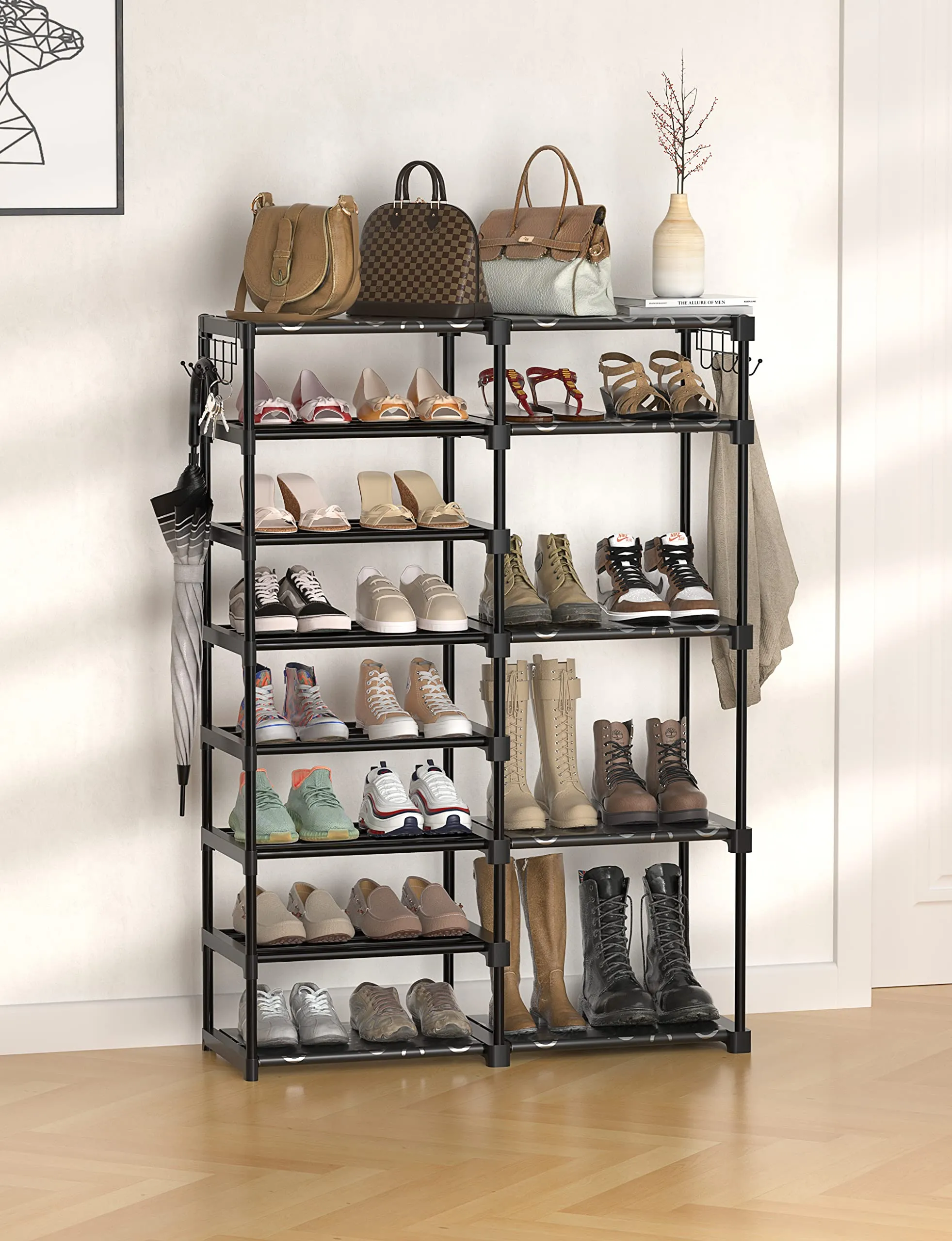 TIMEBAL 8-Tier Shoe Rack Storage Organizer 25-28 Pairs Shoes and Boots Shelf Organizer, Removable & Dust Large Shoe Rack, Stackable Shoe Rack for Boot & Shoe Storage