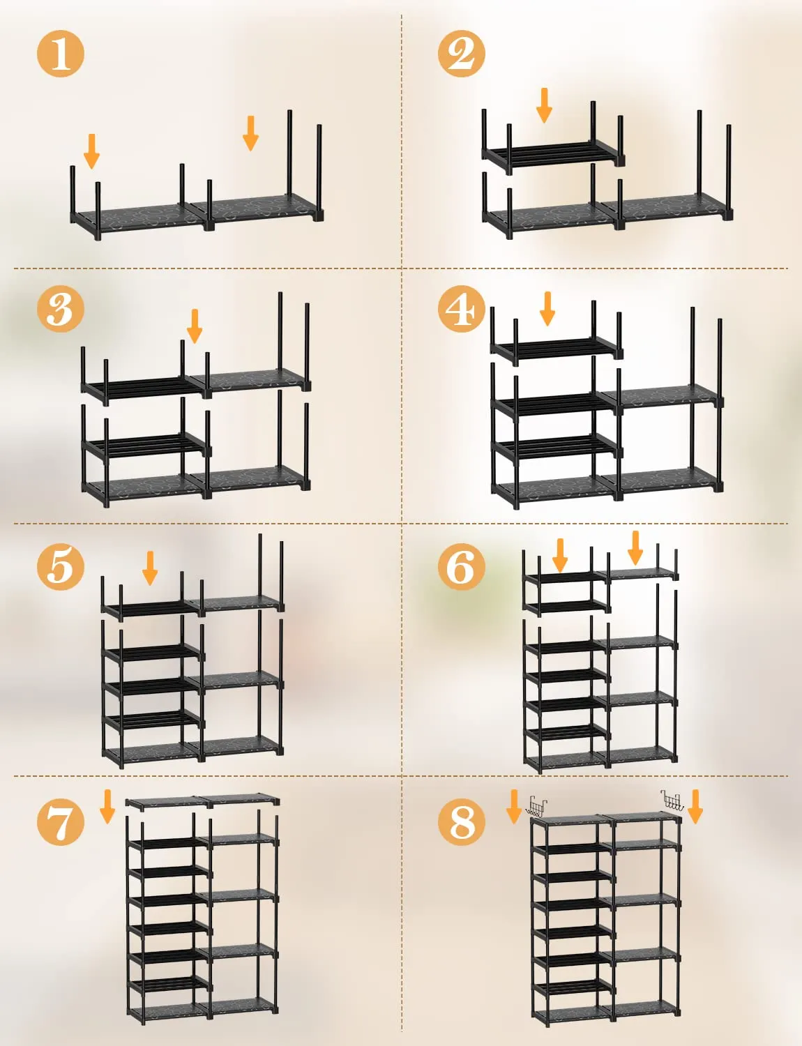 TIMEBAL 8-Tier Shoe Rack Storage Organizer 25-28 Pairs Shoes and Boots Shelf Organizer, Removable & Dust Large Shoe Rack, Stackable Shoe Rack for Boot & Shoe Storage