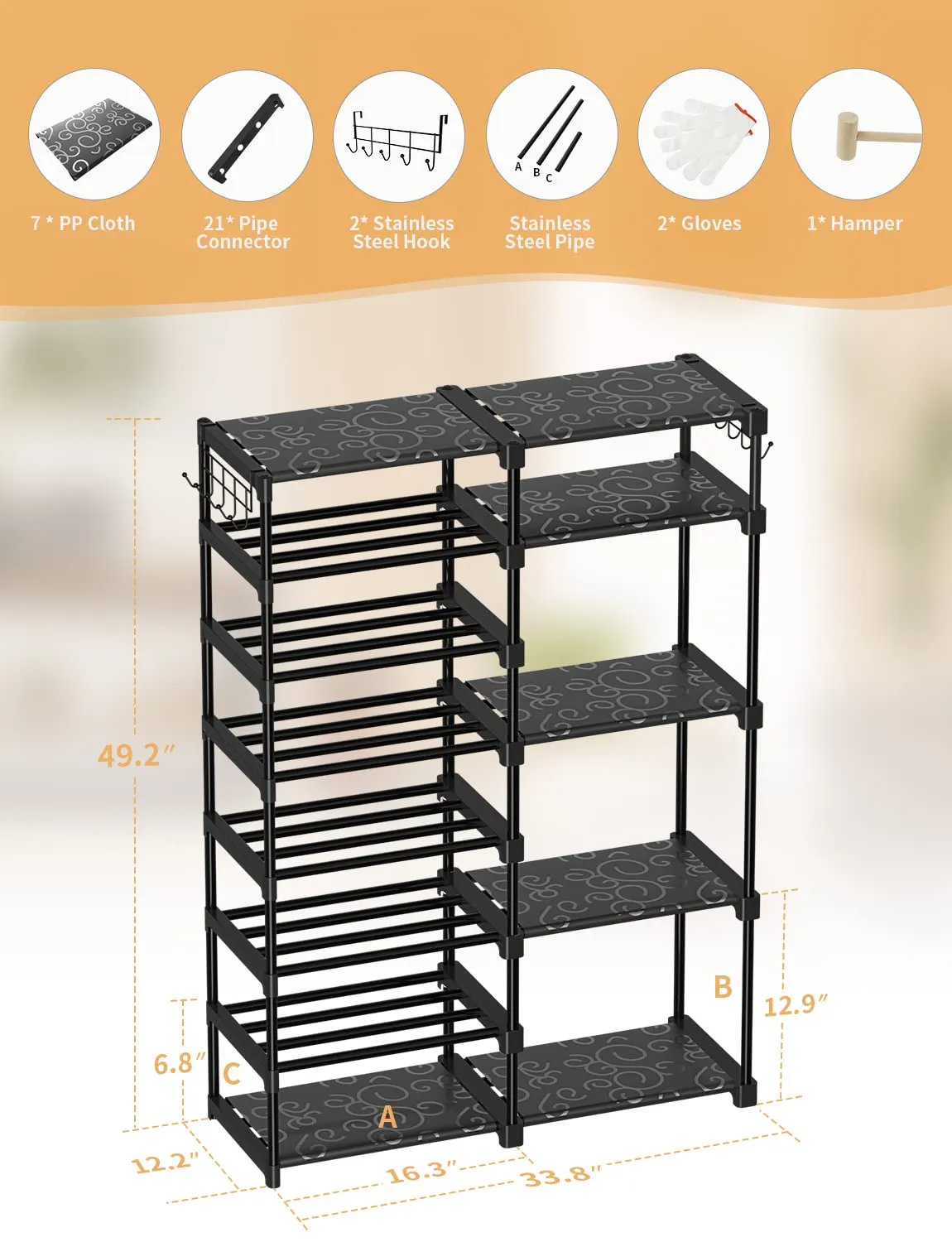 TIMEBAL 8-Tier Shoe Rack Storage Organizer 25-28 Pairs Shoes and Boots Shelf Organizer, Removable & Dust Large Shoe Rack, Stackable Shoe Rack for Boot & Shoe Storage