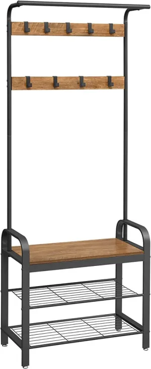 VASAGLE Coat Rack with Shoe Rack 183 cm Height Walnut Brown and Black