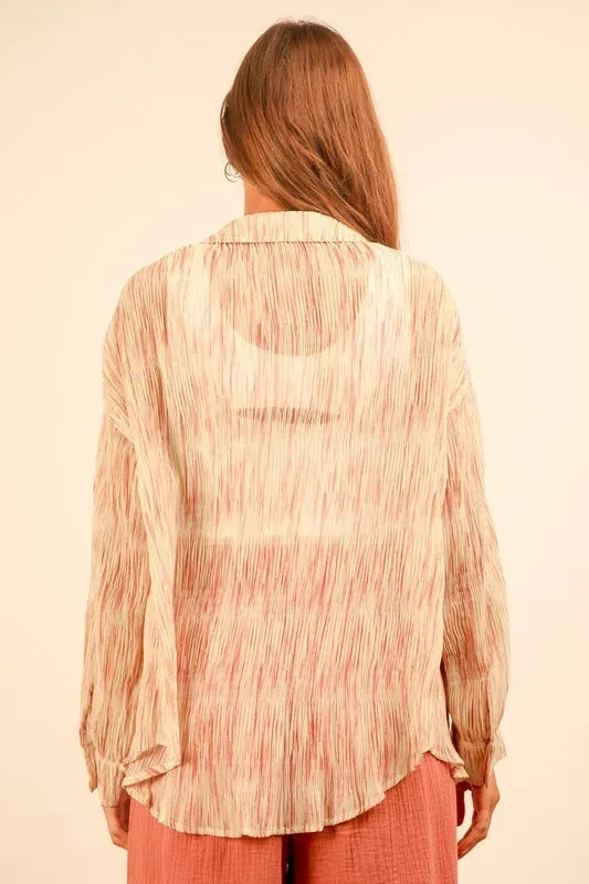 VERY J Plus Size Oversized Printed Button Up Shirt