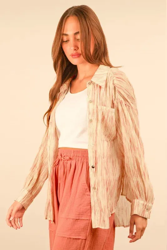 VERY J Plus Size Oversized Printed Button Up Shirt