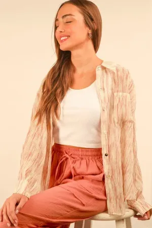 VERY J Plus Size Oversized Printed Button Up Shirt