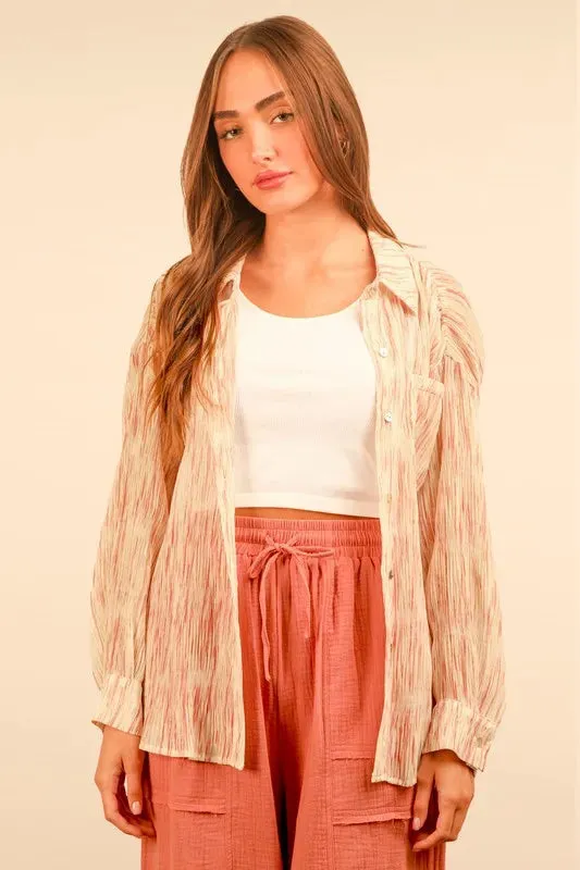VERY J Plus Size Oversized Printed Button Up Shirt