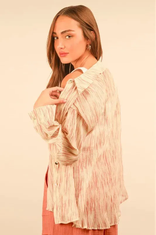 VERY J Plus Size Oversized Printed Button Up Shirt