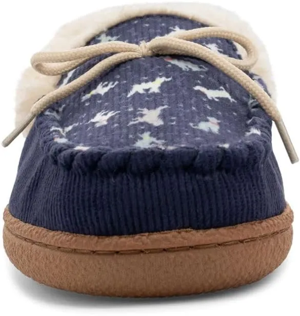 Western Chief Women's Elaine Slippers  Cozy Faux Fur Lining, Stylish Stitched Lace Detail for Indoor, Moccasin Slip-On Loafers Womens Shoes