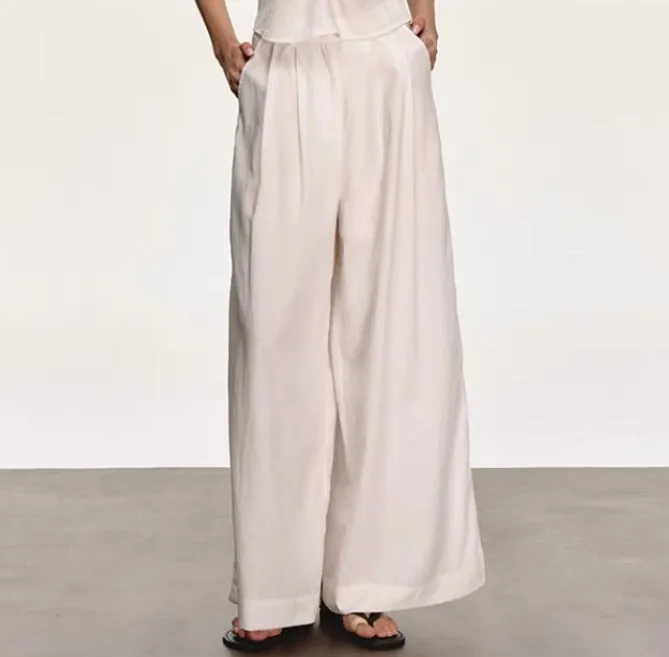 White Backless Halter Vest & Wide-Leg Trousers Set