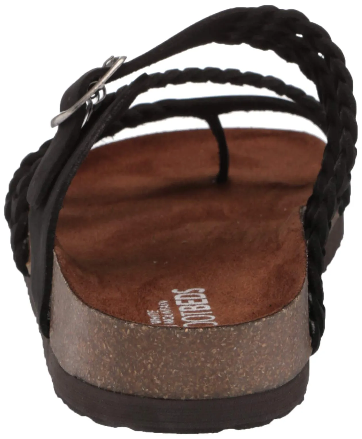 White Mountain Hayleigh Black Leather Flats Casual Slip On Footbeds Sandals