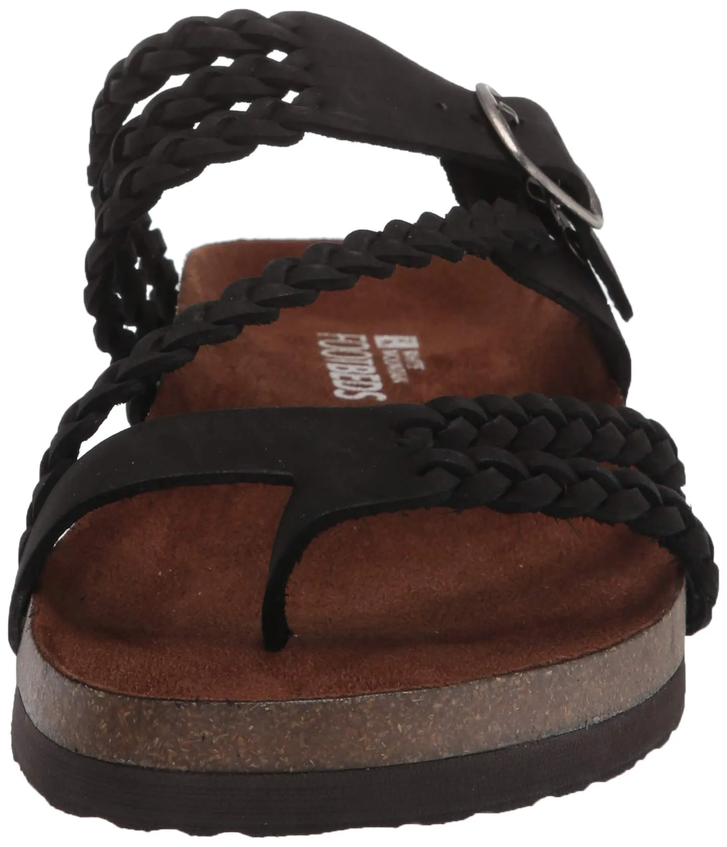 White Mountain Hayleigh Black Leather Flats Casual Slip On Footbeds Sandals