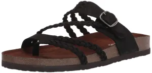 White Mountain Hayleigh Black Leather Flats Casual Slip On Footbeds Sandals