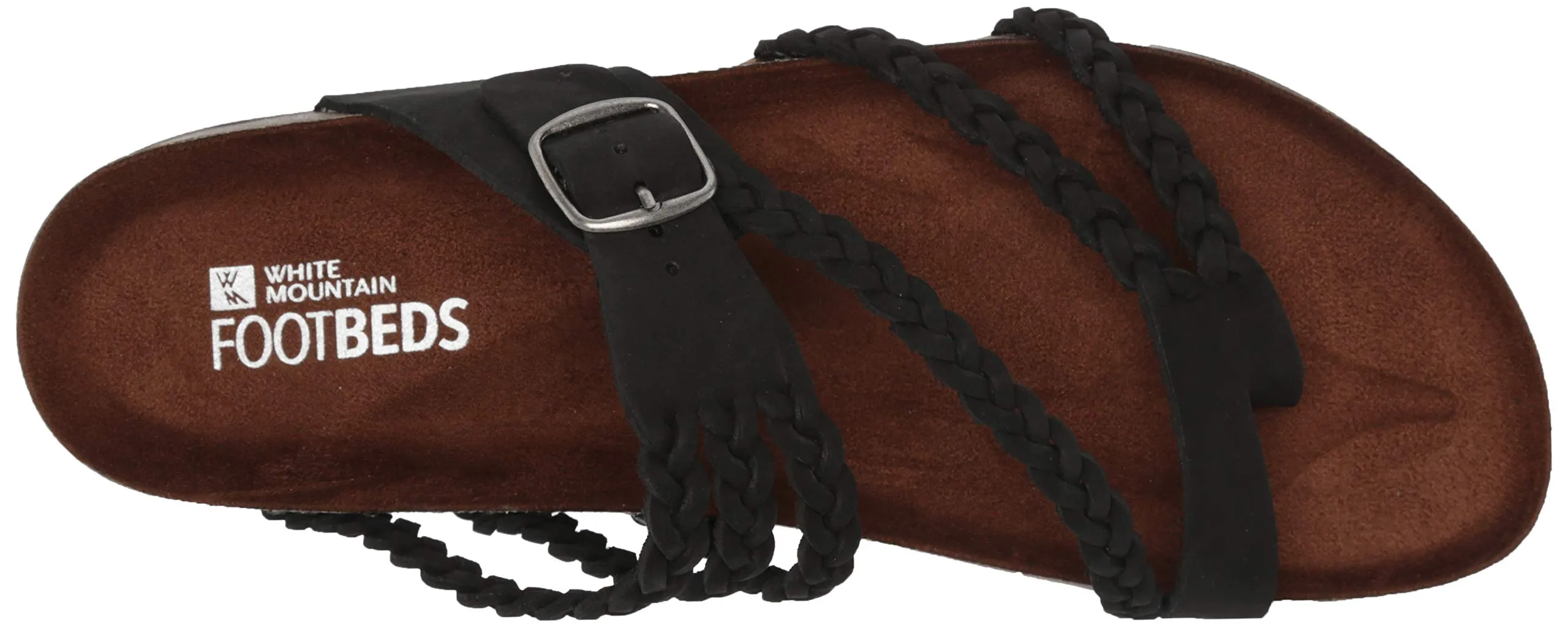 White Mountain Hayleigh Black Leather Flats Casual Slip On Footbeds Sandals