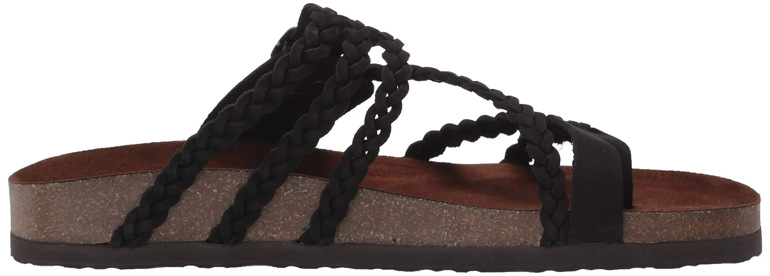 White Mountain Hayleigh Black Leather Flats Casual Slip On Footbeds Sandals