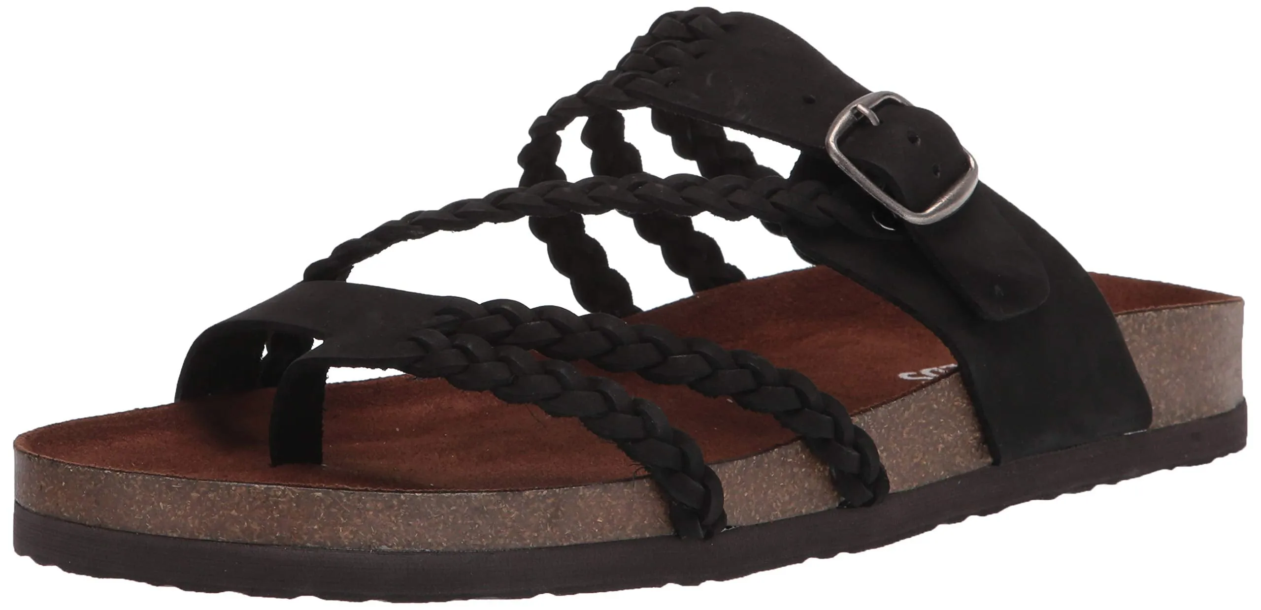 White Mountain Hayleigh Black Leather Flats Casual Slip On Footbeds Sandals
