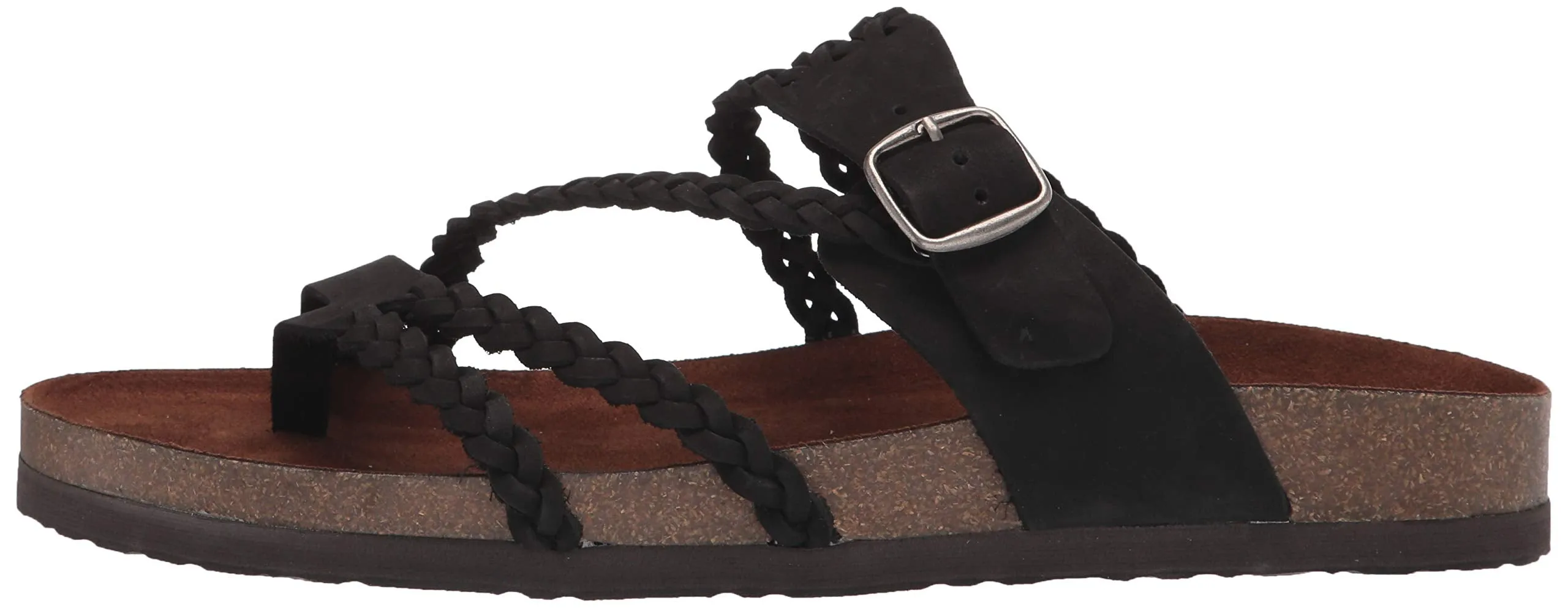 White Mountain Hayleigh Black Leather Flats Casual Slip On Footbeds Sandals