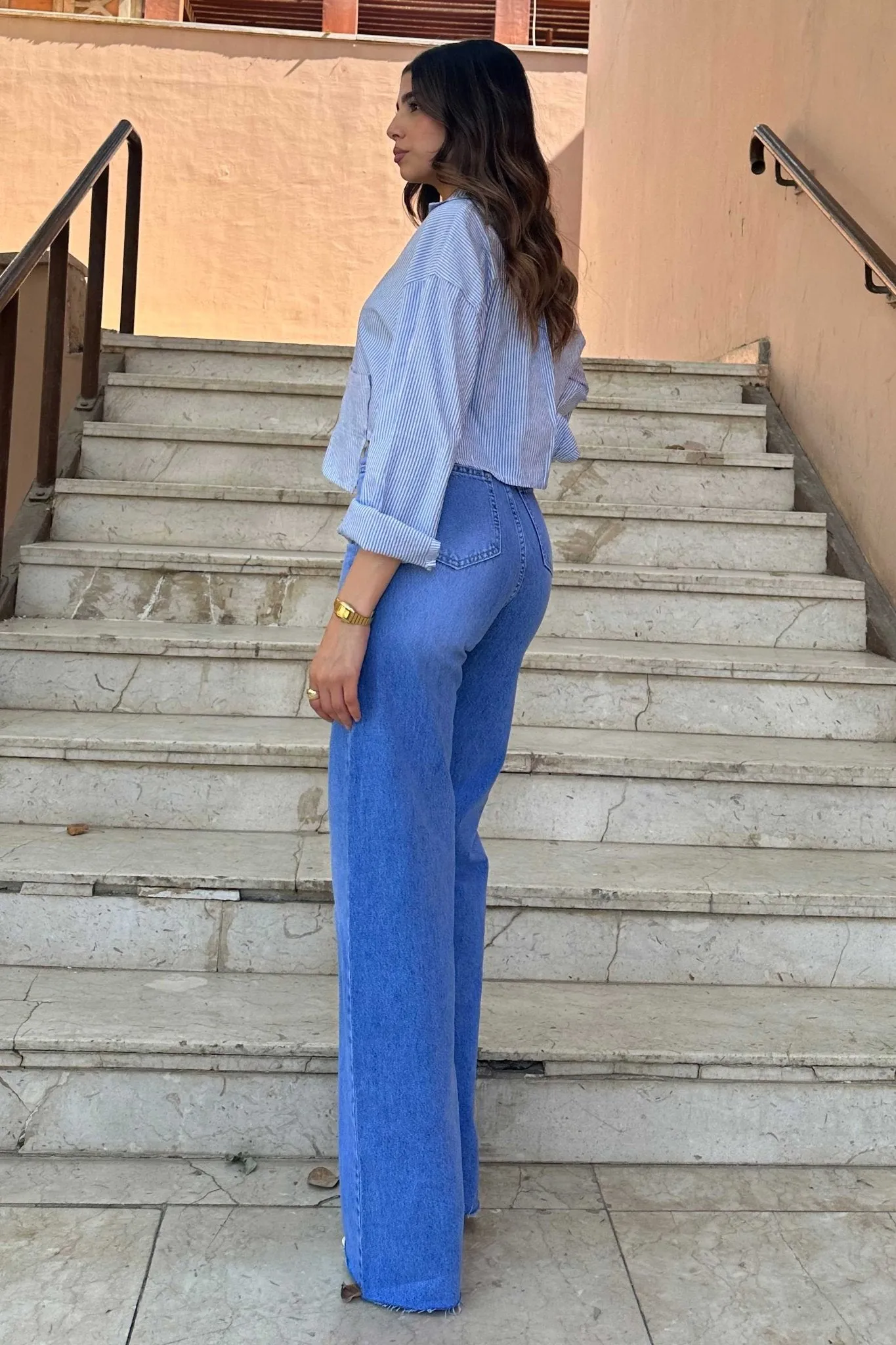 Wide-Leg - High-Waist Bright Blue Jeans