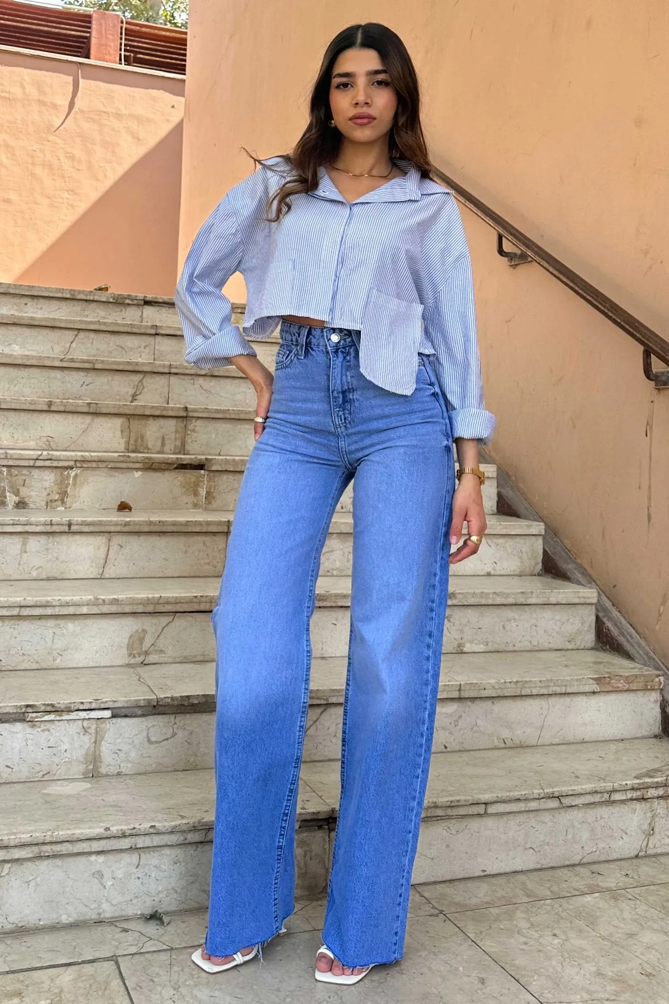 Wide-Leg - High-Waist Bright Blue Jeans
