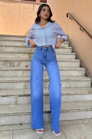 Wide-Leg - High-Waist Bright Blue Jeans
