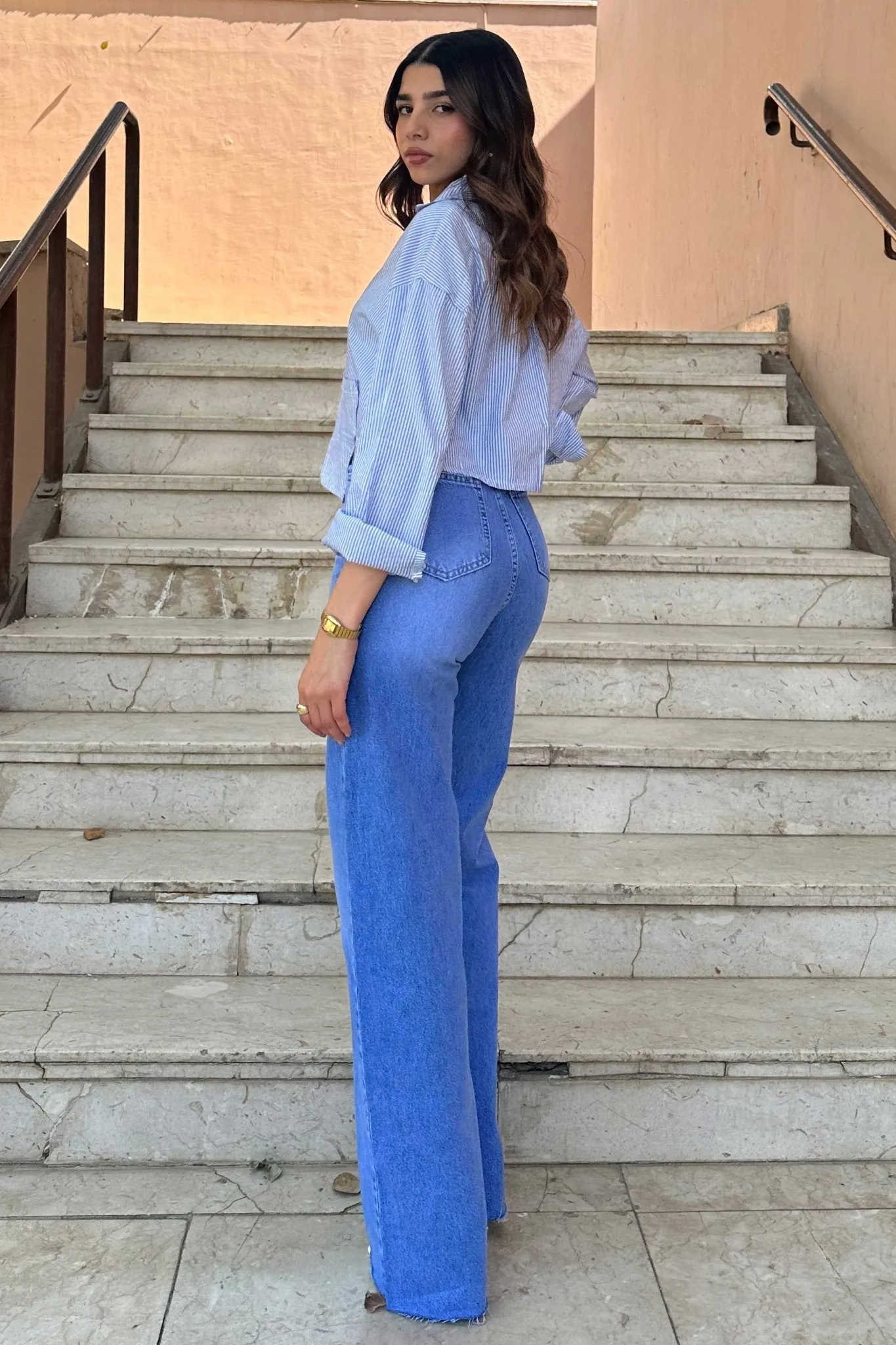 Wide-Leg - High-Waist Bright Blue Jeans
