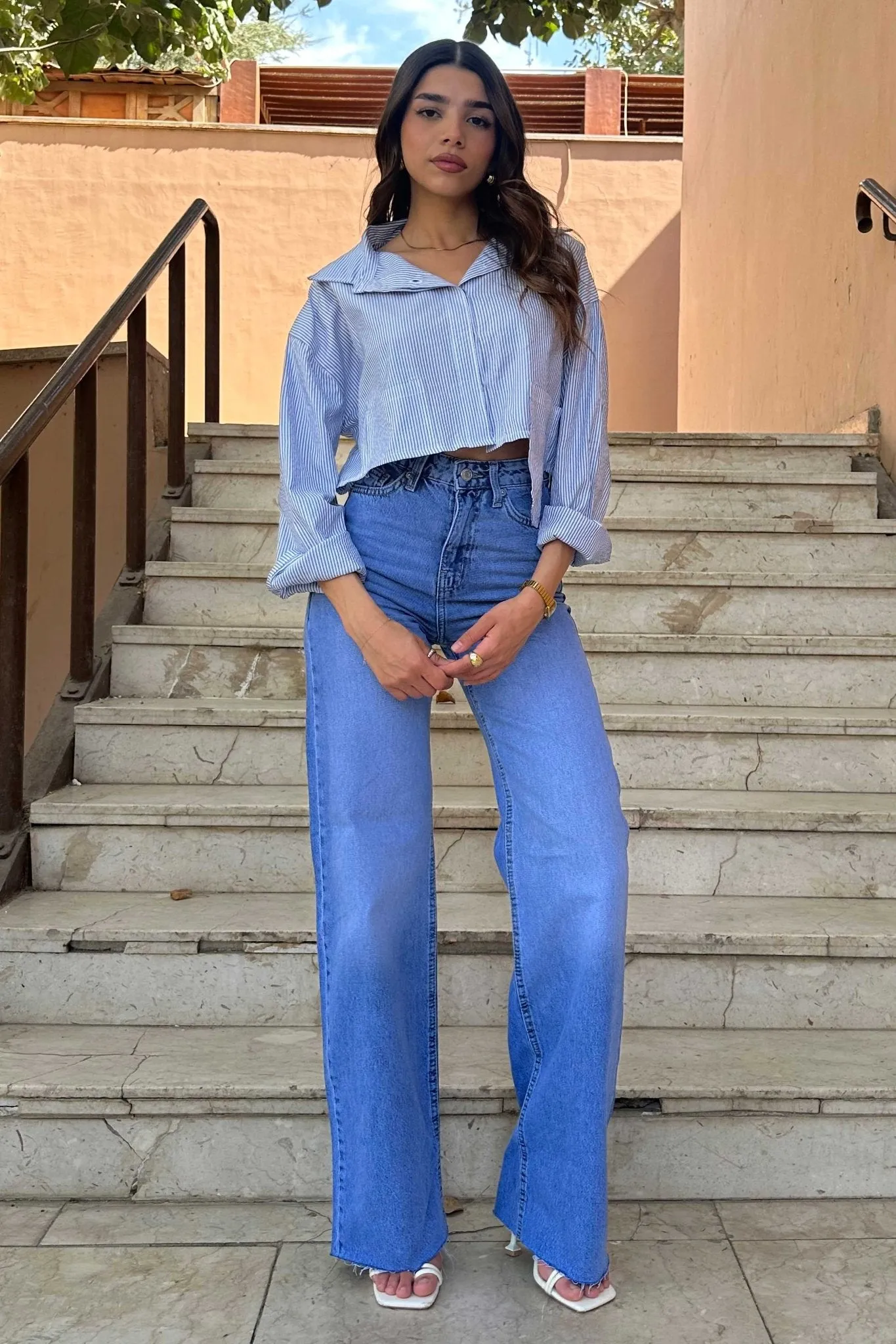 Wide-Leg - High-Waist Bright Blue Jeans