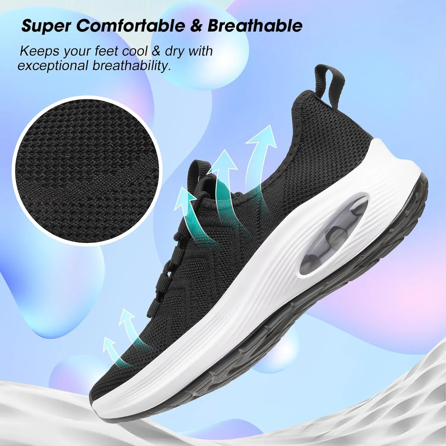 Wide Toe Box Shoes Women Extra Wide Width Sneakers Air Cushion Road Running Shoes Ultra Light Tennis Gym Workout Training Shoes Breathable Walking Shoes with Arch Support