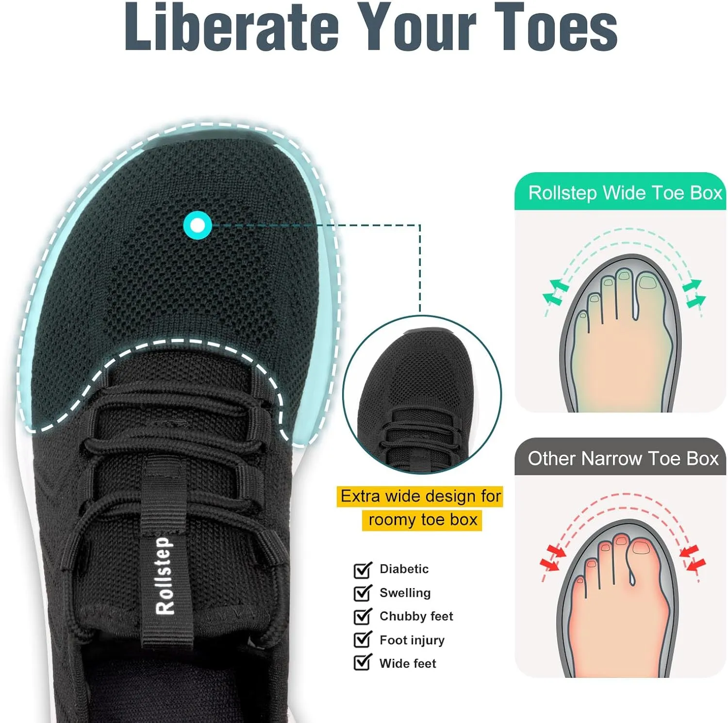 Wide Toe Box Shoes Women Extra Wide Width Sneakers Air Cushion Road Running Shoes Ultra Light Tennis Gym Workout Training Shoes Breathable Walking Shoes with Arch Support
