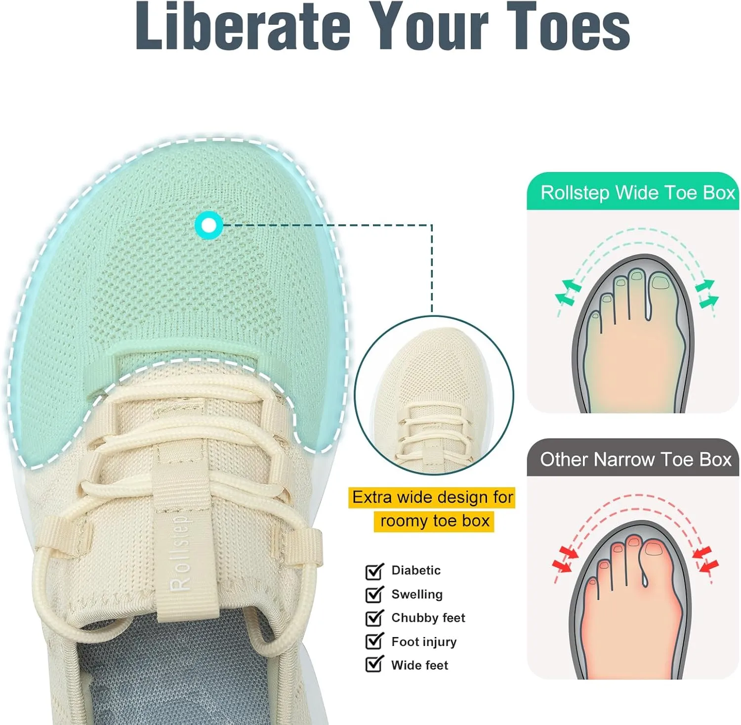 Wide Toe Box Shoes Women Extra Wide Width Sneakers Air Cushion Road Running Shoes Ultra Light Tennis Gym Workout Training Shoes Breathable Walking Shoes with Arch Support