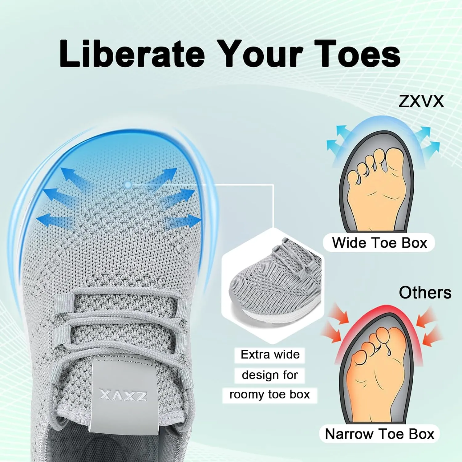 Wide Toe Box Shoes Women Non-Slip Wide Width Sneakers Ultra Light Extra Wide Road Running Shoes for Women Breathable Tennis Walking Gym Workout Trainer 6-12