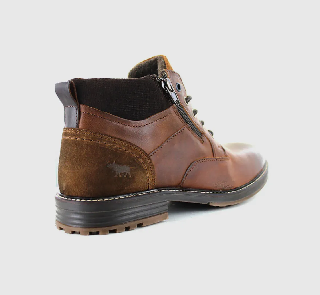 Wild Rhino Nash Cognac Light Tan 5 Eyelet Double Zip Ankle Boot Made In Portugal