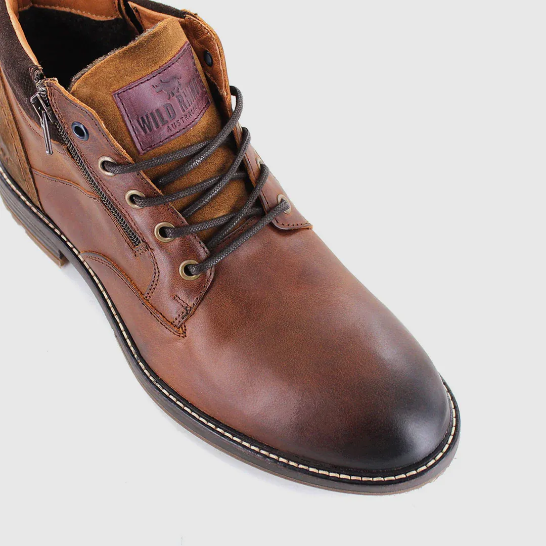 Wild Rhino Nash Cognac Light Tan 5 Eyelet Double Zip Ankle Boot Made In Portugal