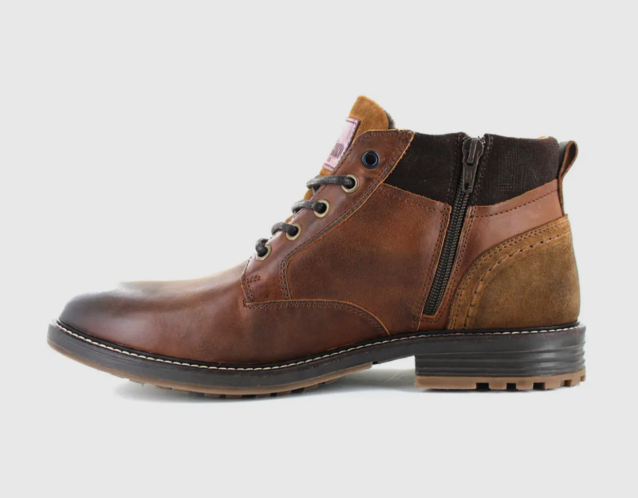 Wild Rhino Nash Cognac Light Tan 5 Eyelet Double Zip Ankle Boot Made In Portugal