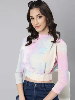 Women Pink Tie Dye Blouson Top