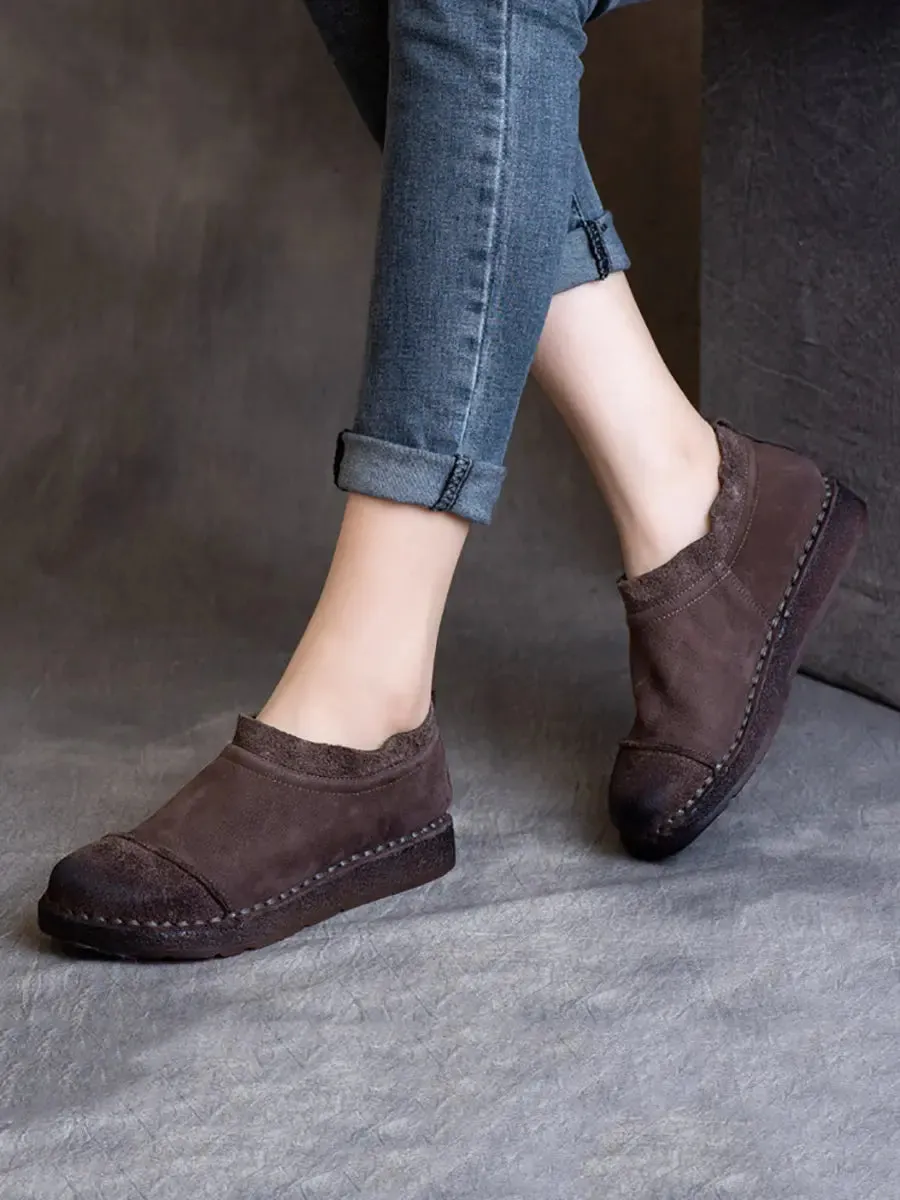 Women Pure Color Leather Flat Shoes F4195