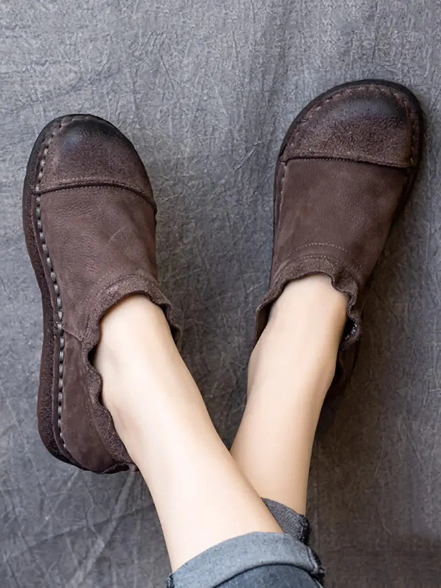 Women Pure Color Leather Flat Shoes F4195