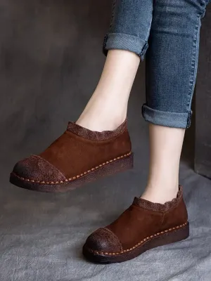 Women Pure Color Leather Flat Shoes F4195