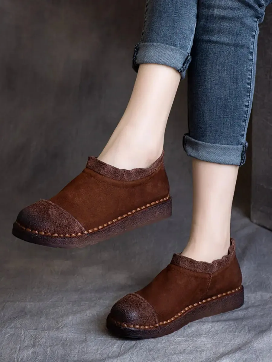 Women Pure Color Leather Flat Shoes F4195