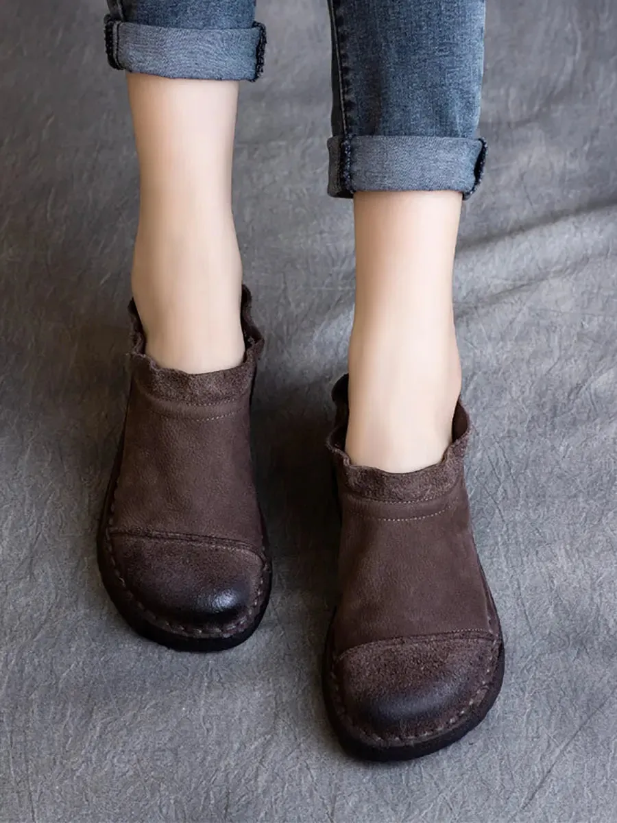 Women Pure Color Leather Flat Shoes F4195