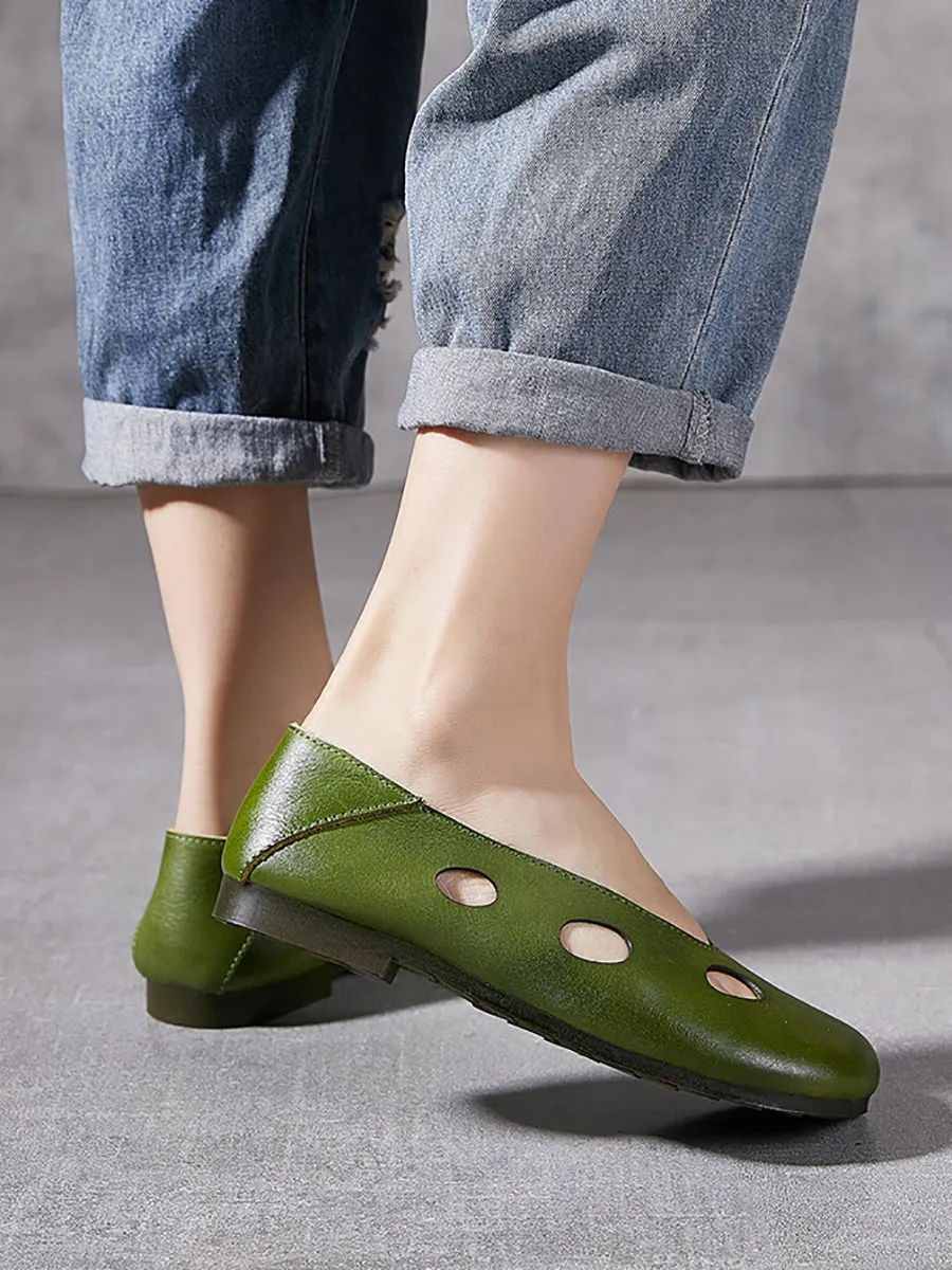 Women Summer Casual Solid Leather Cutout Soft Shoes IO1029