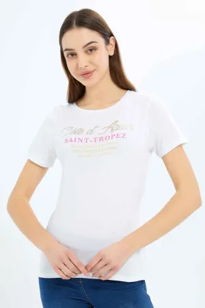 Women White Printed T Shirt