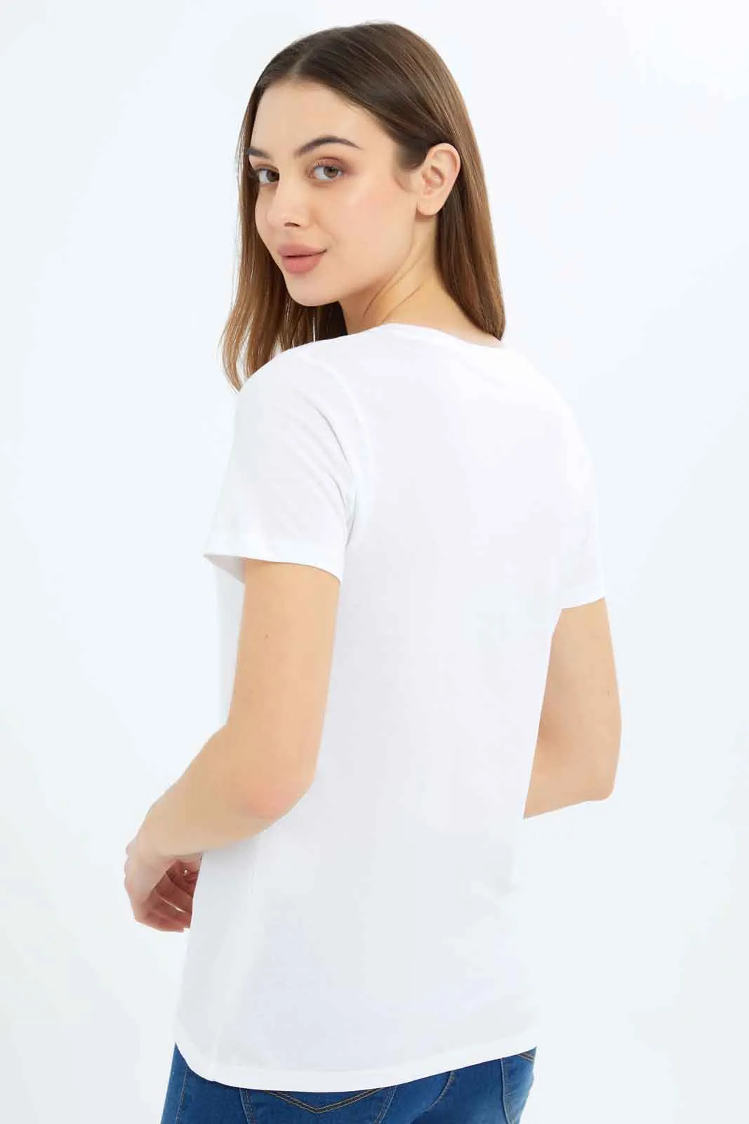 Women White Printed T Shirt