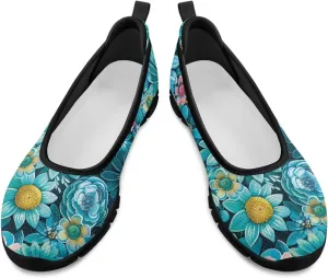 Women's Casual Shoes Floral Stylish Everyday Loafers Breathable Non Slip Work Shoes for Indoor Outdoor Size 6-11 Black Sole