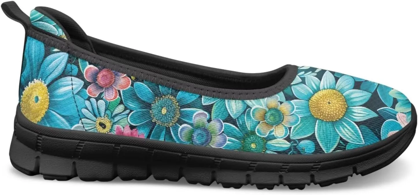 Women's Casual Shoes Floral Stylish Everyday Loafers Breathable Non Slip Work Shoes for Indoor Outdoor Size 6-11 Black Sole