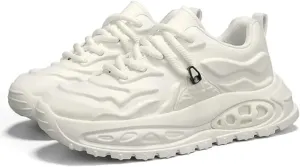 Womens Fashion Leather Platform Lace Up Sneakers Casual Lightweight Non-Slip Walking Sport Workout Work Tennis Shoes